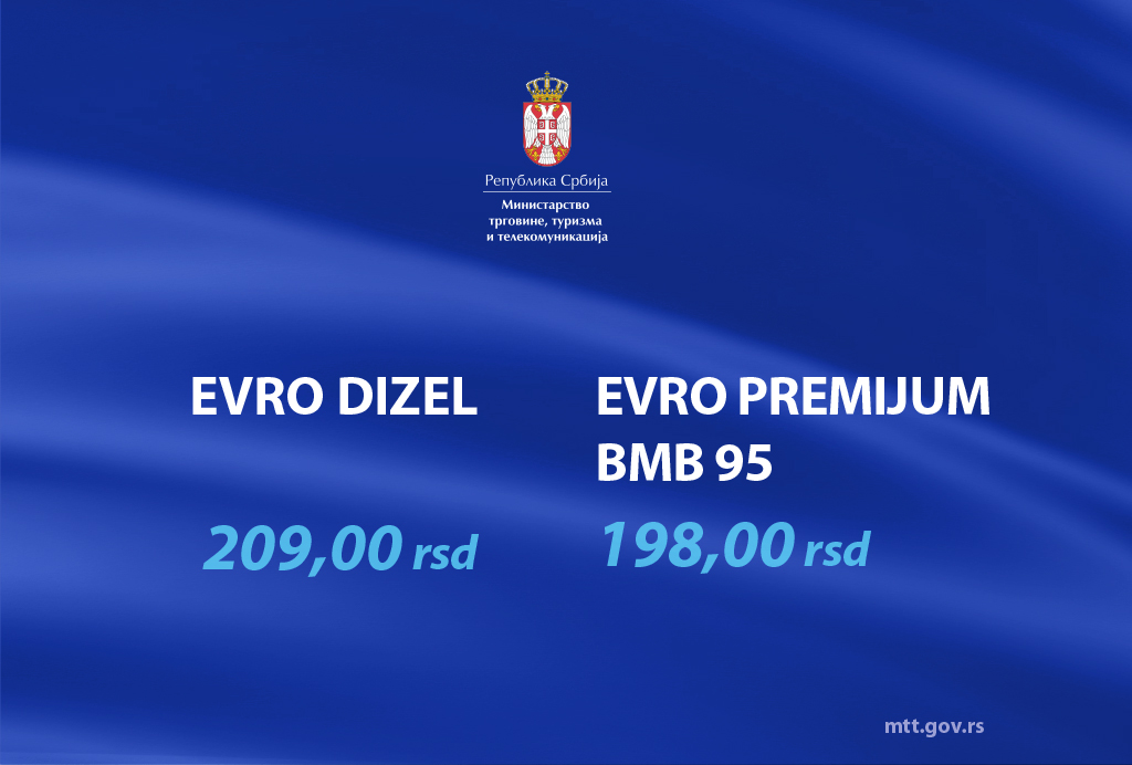 ОБАВЕШТЕЊЕ О НАЈВИШОЈ МАЛОПРОДАЈНОЈ ЦЕНИ ДЕРИВАТА НАФТЕ EVRO DIZEL И EVRO PREMIJUM BMB 95