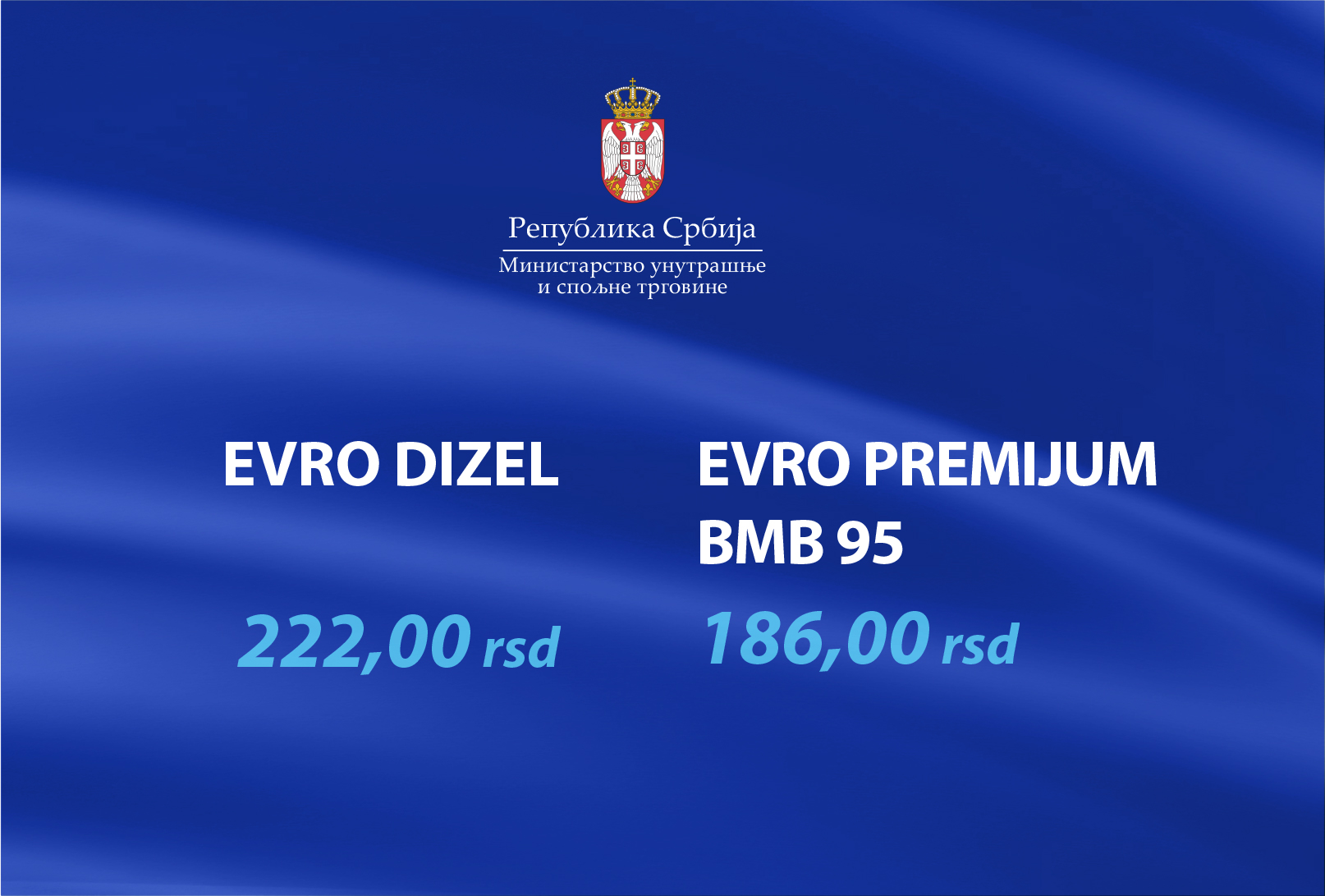 ОБАВЕШТЕЊЕ О НАЈВИШОЈ МАЛОПРОДАЈНОЈ ЦЕНИ ДЕРИВАТА НАФТЕ EVRO DIZEL И EVRO PREMIJUM BMB 95